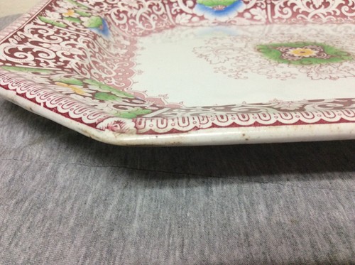 Antique Zamara Red Transferware Frances Morley Large Ironstone Platter - Picture 9 of 12