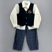 90s Club Boys Outfit Vest Shirt Pants Plaid Embroidered Patch Set 4T