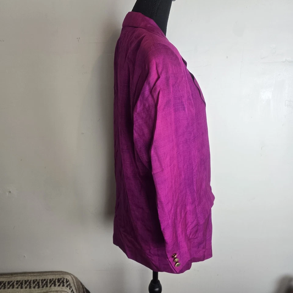 Chaqueta Blazer Anne Klein II 100% Seda Vintage Grande Fucsia Años 80 Bolsillos Magenta Foto 4 de 4