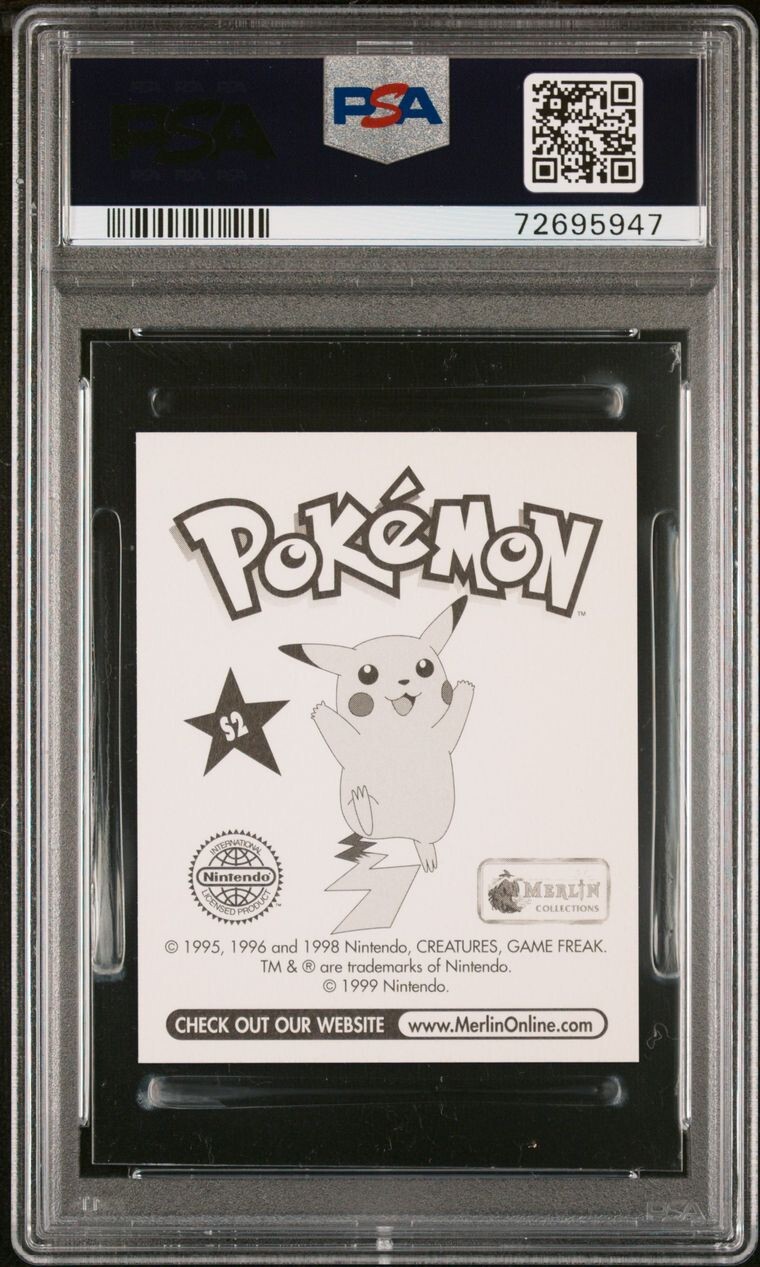 1999 MERLIN POKEMON STICKERS PRISM ASH & PIKACHU #S2 PSA 7 NM - Picture 2 of 3