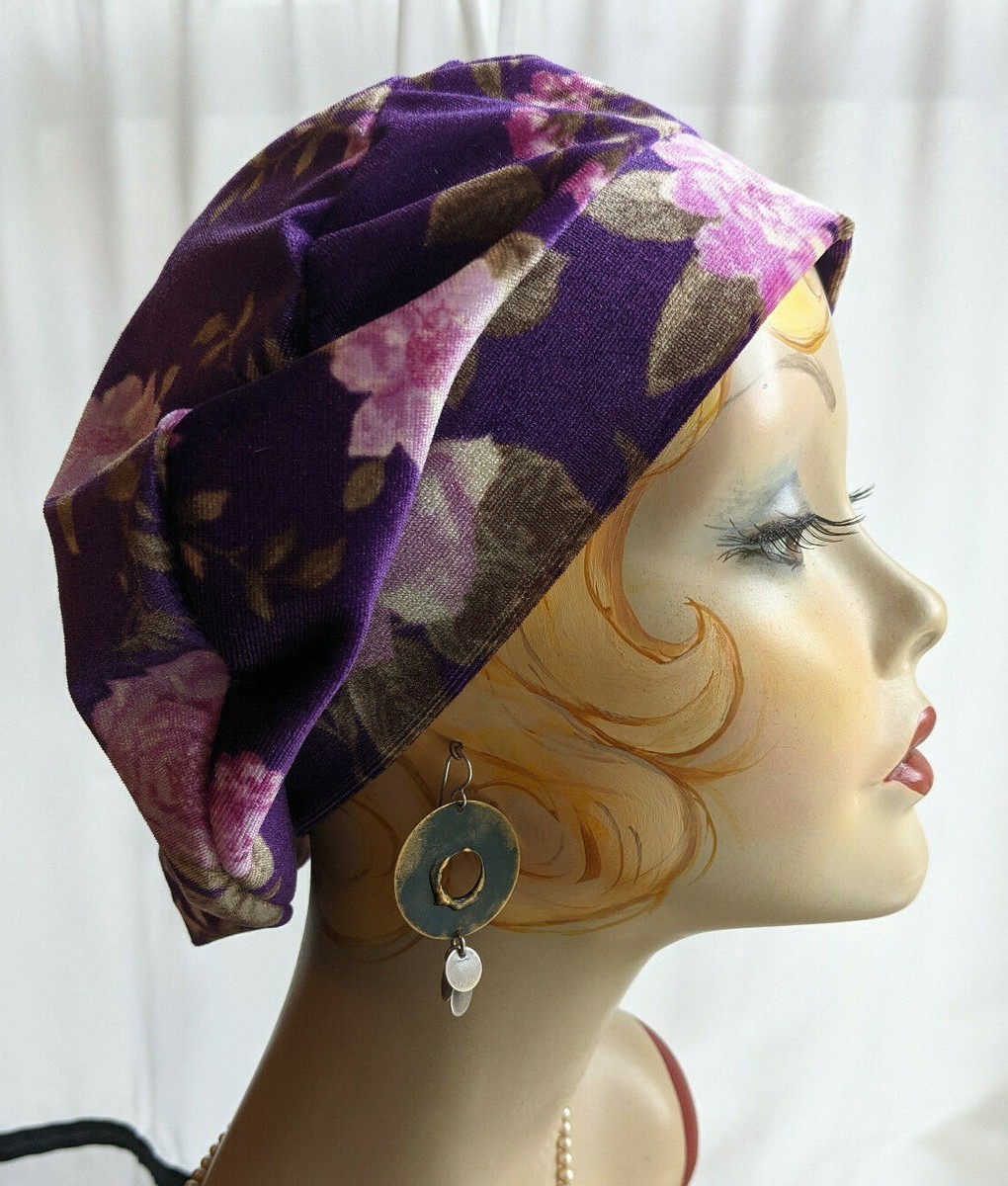 Purple Floral Print Velvet Beret | eBay display picture 1