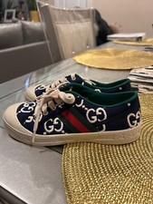 Gucci Kids Tennis 1977 Lace Up Sneakers Navy Blue Preowned, Lightly Worn 