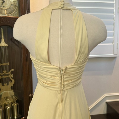 Maxi abito da discoteca vintage Joseph Magnin seta raso giallo anni 70 Halter slip dress - Foto 10 di 11