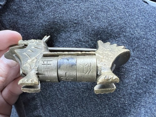 Vintage Asian Chinese Kirin Dog Combination Padlock Brass Puzzle Lock Working - Bild 7 von 9