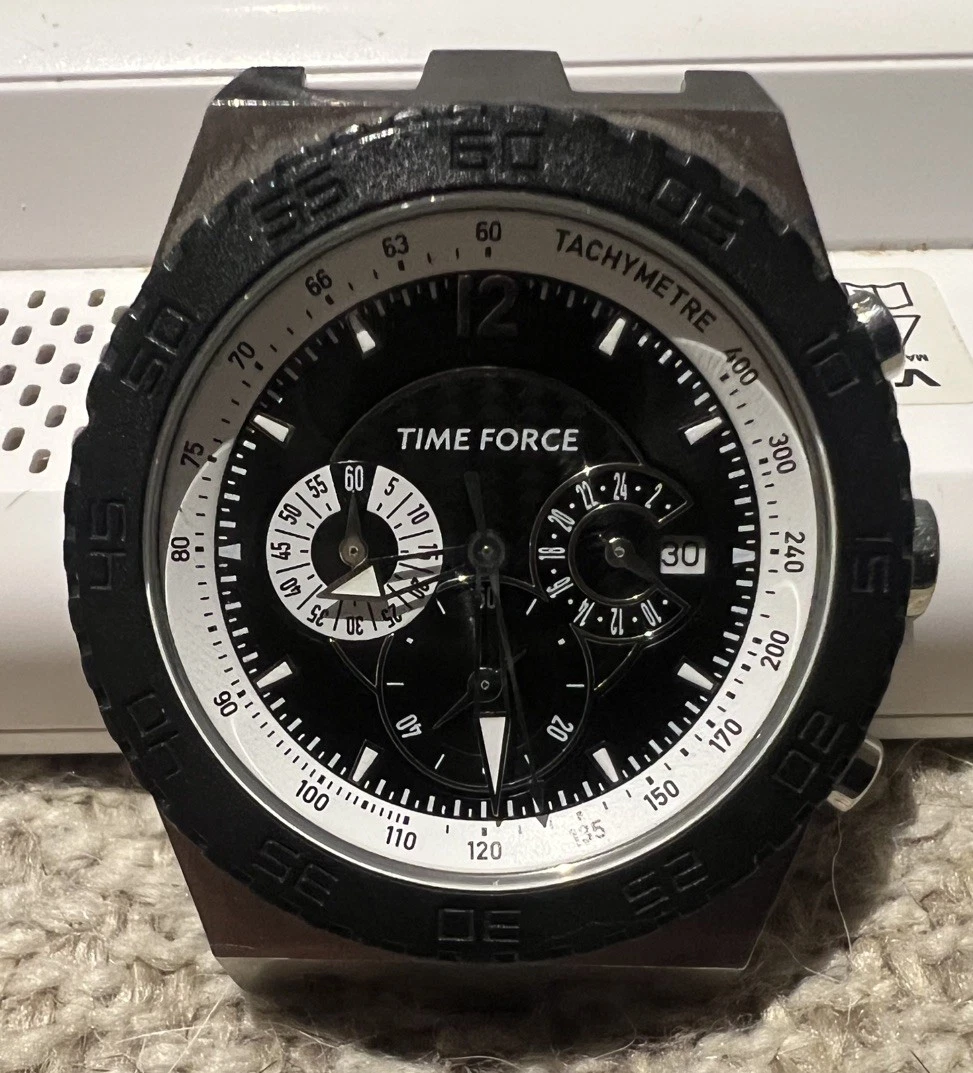 Time Force TF-2936M Mens Chronograph Watch Carbon Dial RUNS New Battery NO STRAP