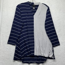 Ali Miles Womens Size S Blue Striped 3/4 Sleeve V Neck Top (L4)