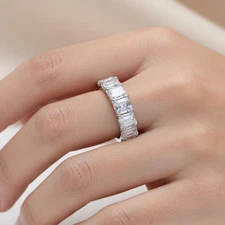 2 Ct 7 Stone Half Eternity Band Ring Emerald Lab Grown Diamond in 14K White Gold