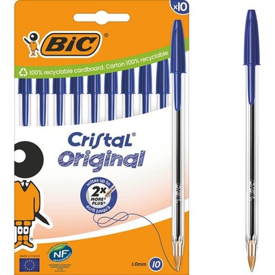 BIC Kugelschreiber Cristal Original transparent, Schreibfarbe: blau, 10 St.