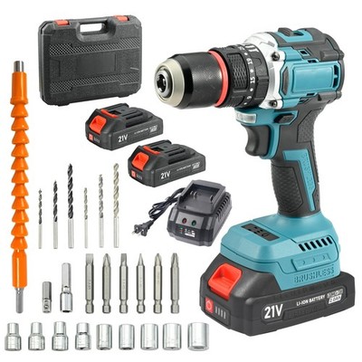 21V Max Brushless Cordless Drill Set, 1/2'' Metal Chuck Impact Drill with 2x 2...