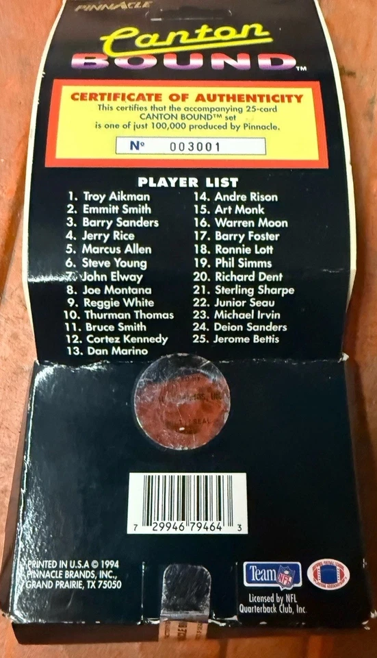 Juego de 25 cartas selladas Pinnacle Canton Bound 1994 Rice, Elway, Marino, Montana, etc. Foto 2 de 2