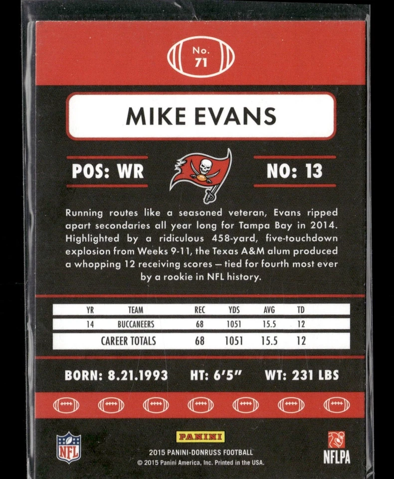 2015 Donruss #71 Mike Evans Tampa Bay Buccaneers - Image 2 of 2