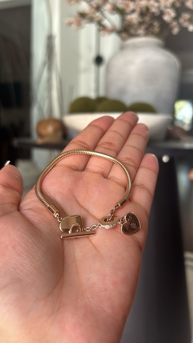 PANDORA Moments Heart T-Bar Snake Chain Bracelet ROSE GOLD | eBay