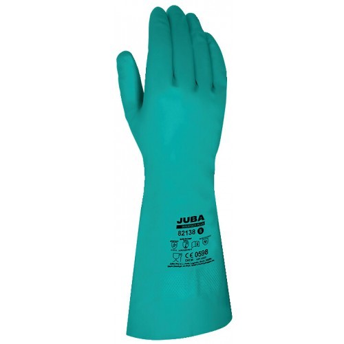 Gants de protection nitrile vert floqué T8 JUBA pour manipulation chimique x12
