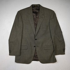 Vtg USA 42R Tan Brown Houndstooth Wool Flannel Mens Blazer Jacket Sport Coat