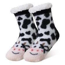 Kids Boys Girls Fuzzy Slipper Socks Soft Warm Thick Fleece 8-12 Years Cattle