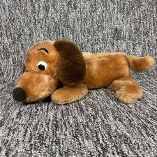 Vintage 1970s R Dakin San Francisco Drooper Dog Plush Felt Side Eye Lying Brown