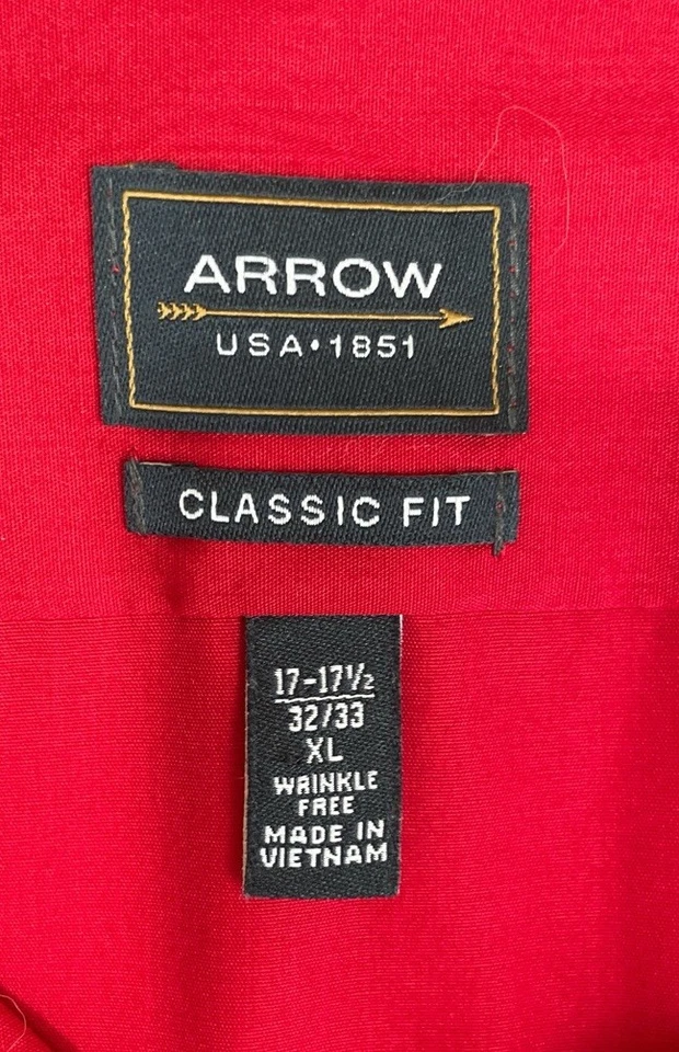 Camisa de vestir Arrow para hombre talla XL 17, 17 1/2-32/33 roja manga larga calce clásico Foto 4 de 4