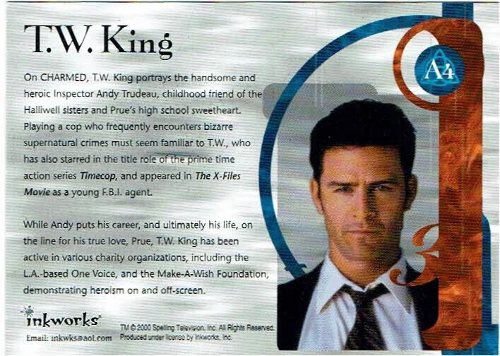 Charmed Season 1 One Inkworks Autograph Card A4 T.W. King as Andy Trudeau Auto - Image 2 of 2