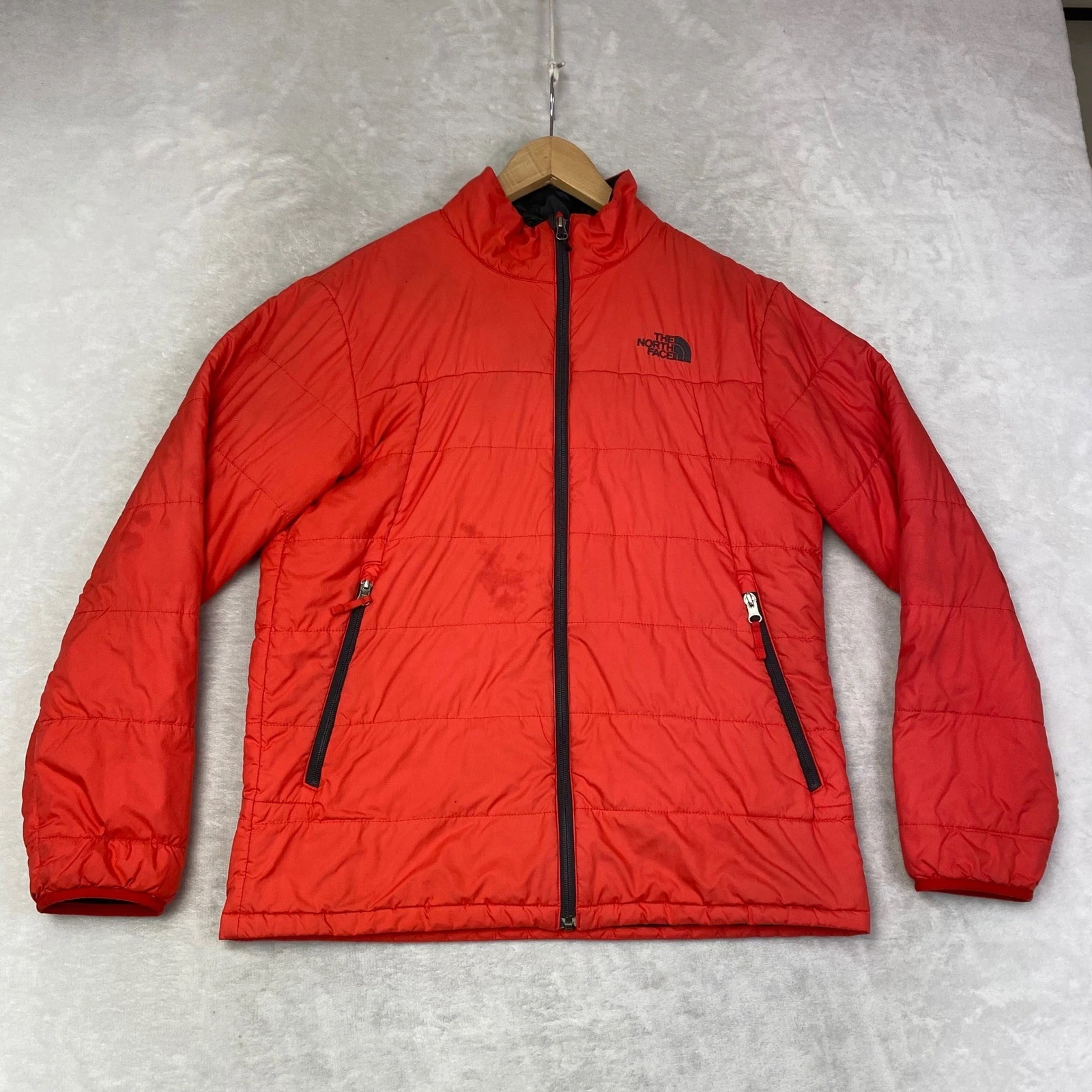 The North Face Puffer Jacket Red Full Zip Insulated Size M STAINS
