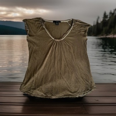 Vtg Calvin Klein Whimsigoth Beaded Top Goblincore Earthy Brown Lettuce Trim L