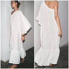 ZARA NEW 2025 ZW COLL. 100% LINEN ASYMMETRIC WHITE DRESS Sz XS-L 3116/909 NWT