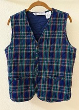 Vintage Studio Collection Women Scottish Plaid Blue Green Red Quilted Zip Vest M