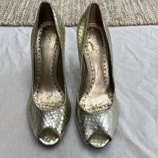 BCBG Leather gold snakeskin peep toe heels
