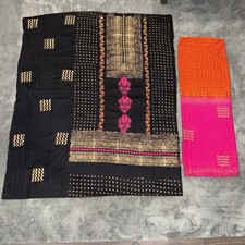 Black Punjabi, Indian Suit With Block Print And Hand Embroidery NWT 