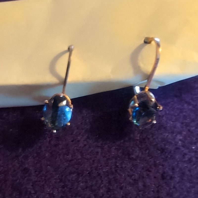 Vintage Gold Tone Blue Jeweled Earrings