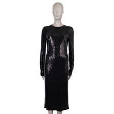 73728 auth DOLCE & GABBANA black SEQUIN EMBELLISHED JERSEY MIDI Dress 44 L