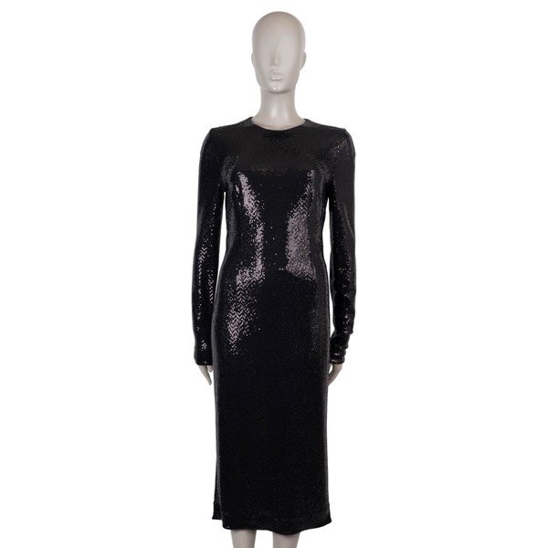 73728 authentisches DOLCE & GABBANA schwarzes Midikleid mit Paillettenverzierung Jersey 44 L