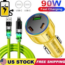 90W PD USB-C Fast Charging Car Charger Adapter For Samsung iPhone Android Phone