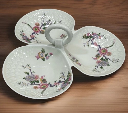 Limoges France Trefoil Relish Dish Bird Floral Divided Porcelain Serving Tray