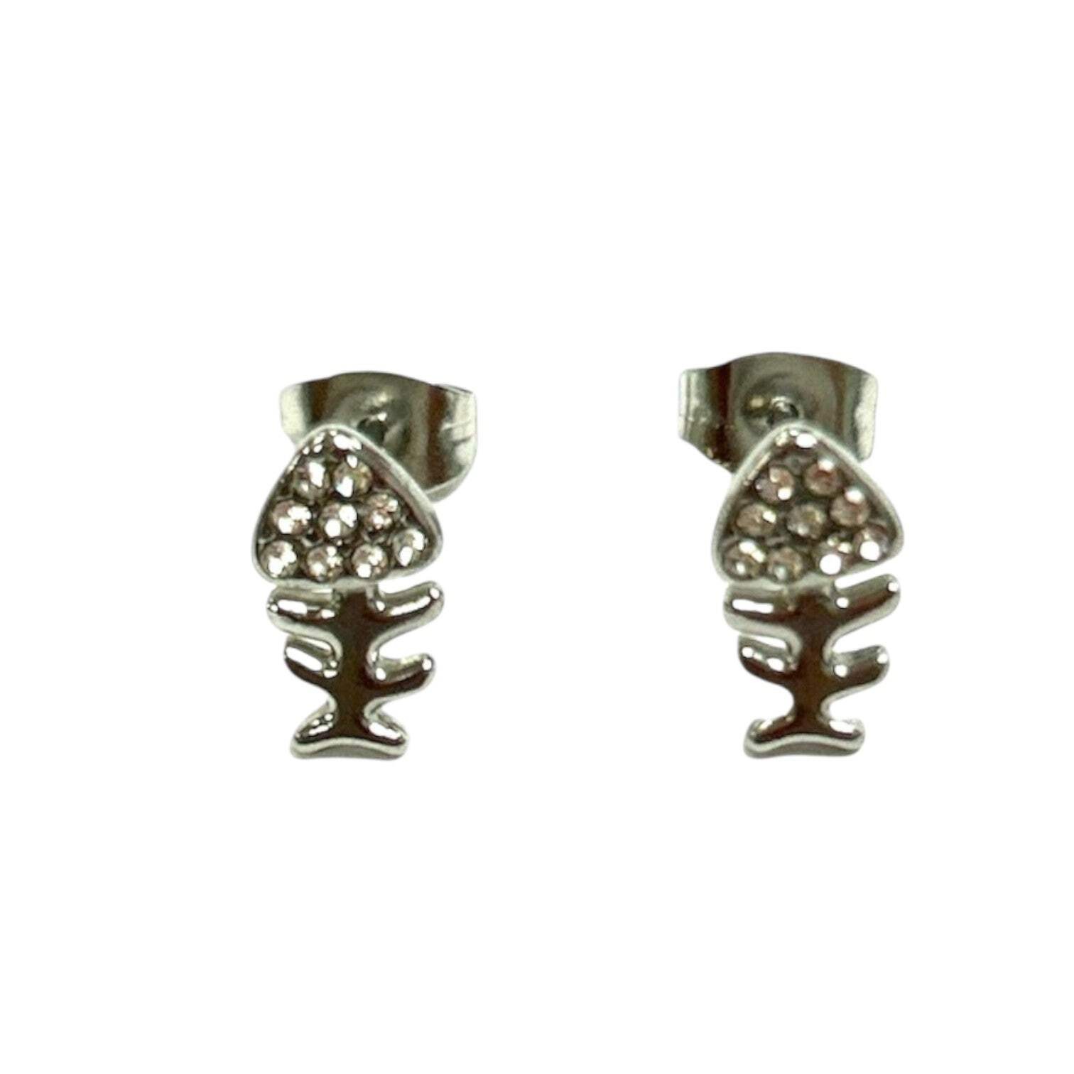 Stud Earrings Stainless Steel in the shape of a fish with zirconia-image