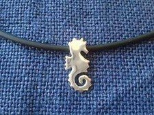 Handmade Sterling Silver Seahorse Pendant on Leather necklace
