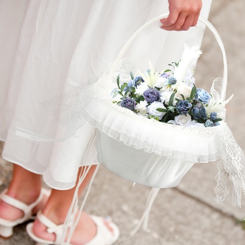 Simulated Flower Basket Wedding Ceremony Decor Baby Bowknot Satin - Picture 4 of 12