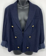 NEW Halston Womens Blazer XL Navy Dark Blue Cropped Collar Long Sleeve Business