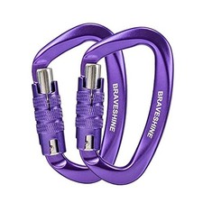 Heavy Duty Carabiner Clips 12KN Aluminum D Ring Double Locking Purple D Hook