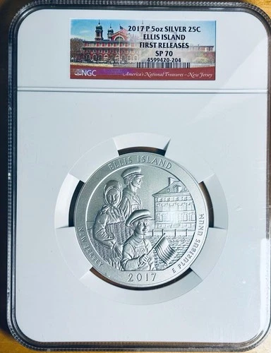 2017 P 5 Toz Silver 25C Ellis Island New Jersey SP70 NGC Lg Quarter 5" x 7" Slab