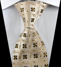 New Classic Paisley Beige Brown Jacquard Woven 100 Silk Men's Tie Necktie
