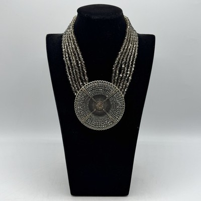  Heidi Daus Belgian Disc Yellow & Smoke Crystal 6 Strand Beaded Necklace /cb