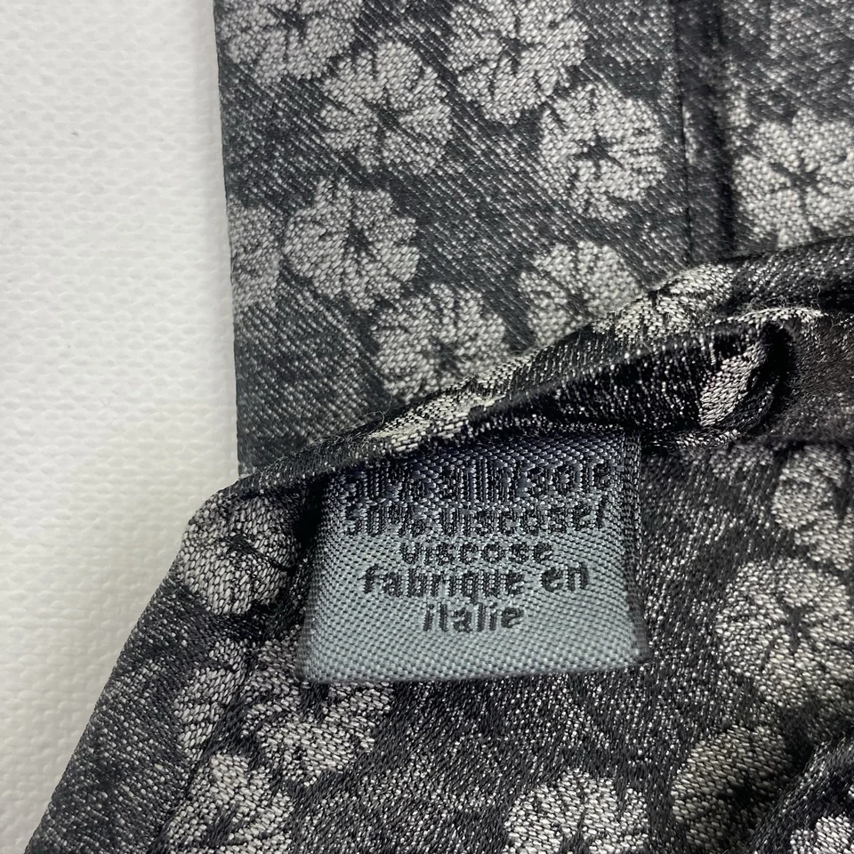 JOHN VARATOS Gray Floral Handmade Silk Blend Tie Made in Italy - Image 4 of 4