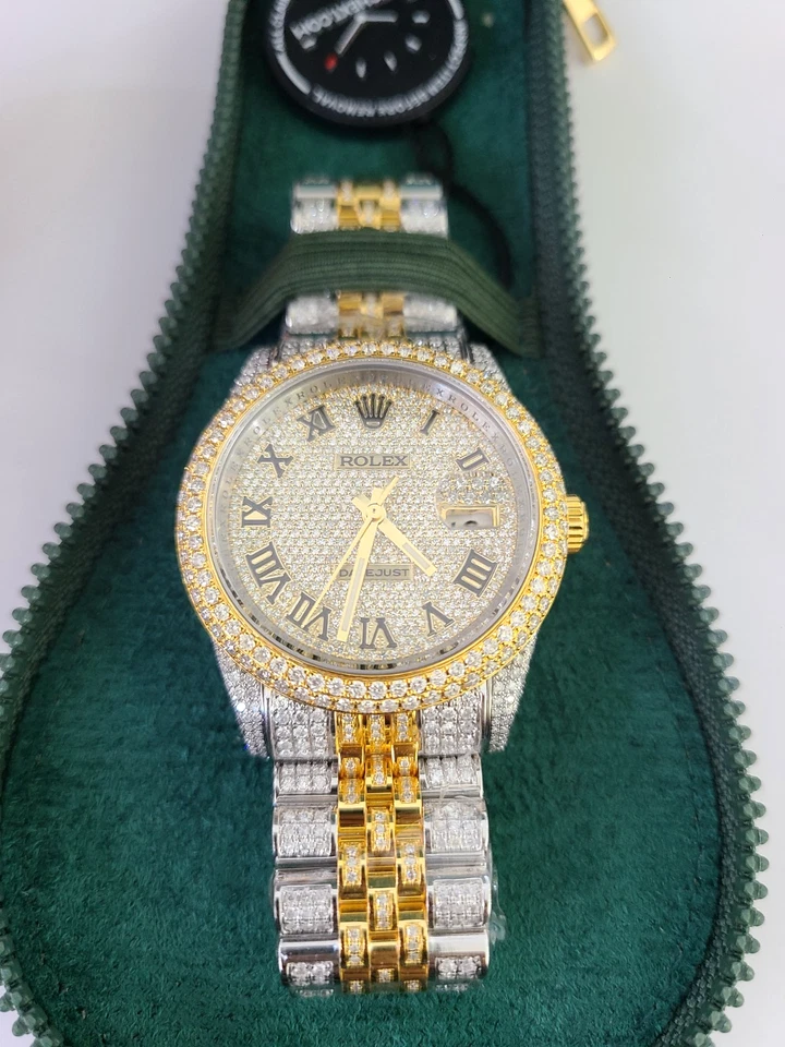ROLEX Mens Datejust Two Tone Dial Iced Out Genuine Diamonds 36mm Watch Quickset - Image 4 of 4