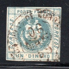Peru stamp classic  Un Dinero Blue ,  Used Lima Postmark 4 MarginS  FE13
