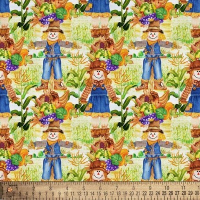 Fall Scarecrow Pattern - David Textiles Cotton Fabric (1 Yard, Pre-Cut)