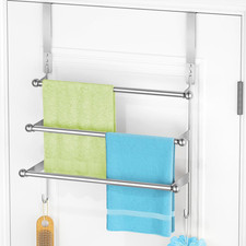 Over the Door Towel Rack,304 Stainless Steel Towel Rack with 2 Hooks, 3 Tier Tow