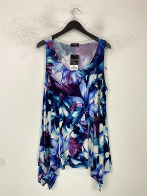 Yours Blue Floral Sleeveless Hanky Hem Top UK 22 NEW