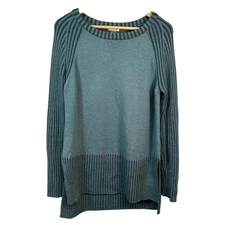 Smartwool Womens Soft Ripple Creek Sweater Striped Ribbed Sleeve Teal Green L