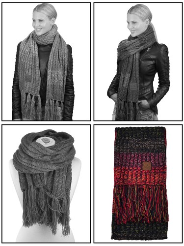New! C.C Women's Long Multicolored Warm Cable Knit Shawl Wrap Tassel CC Scarf - Picture 28 of 32