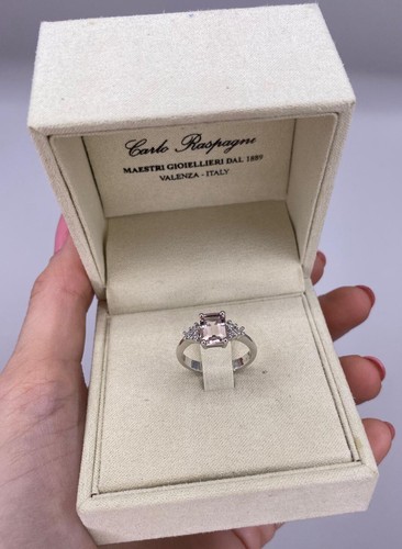 Anillo De Oro Blanco 18kt. Con Diamantes Naturales Y Morganita Natural - Imagen 3 de 5